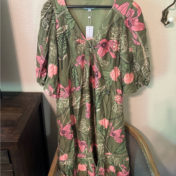 Baltic Born Green and Pink Sundress with Scoop Neck and Bishop Sleeves - Picture 4 of 8